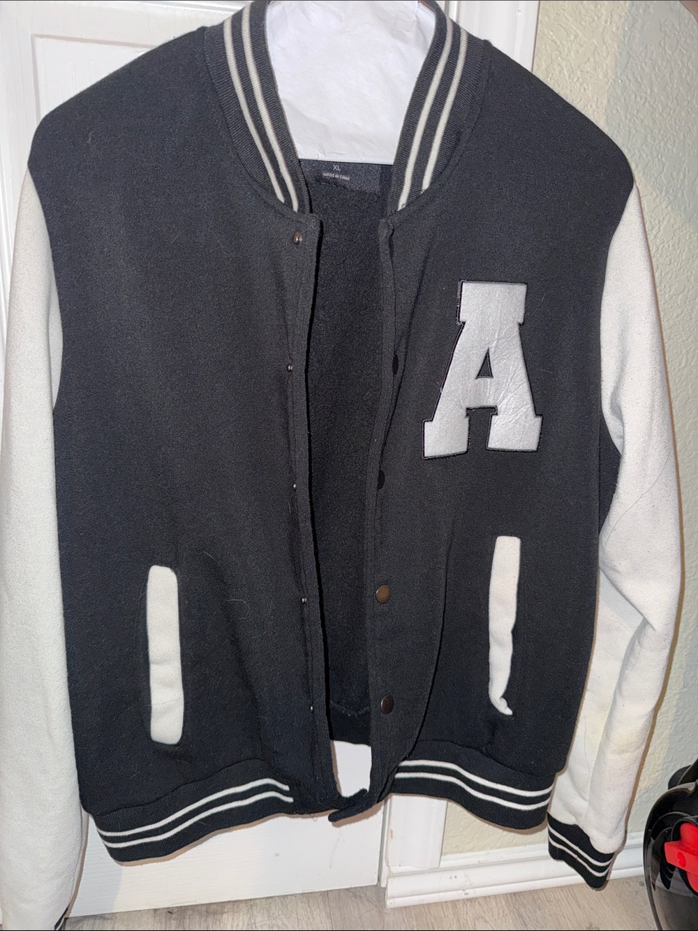 New Look Black and White Varsity Bomber Jacket with 'A' Patch
